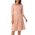 thumbnail image 1 of INSPIRE CHIC Vestido Midi de Iglesia Elegante de Cuello Cuadrado con Manga 3/4 y Cinturón con Pliegues en Color Rosa, 1 of 6