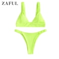 thumbnail image 2 of ZAFUL for Women Swimsuit Ribbed Elasticated Straps Bikini Swimwear Green M, 2 of 7