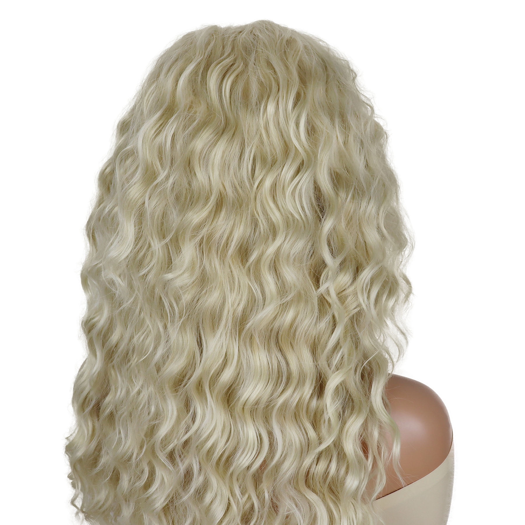 28 inch Long Blonde Curly Wigs for Women #613 Color Full Wig in Synthetic Hair