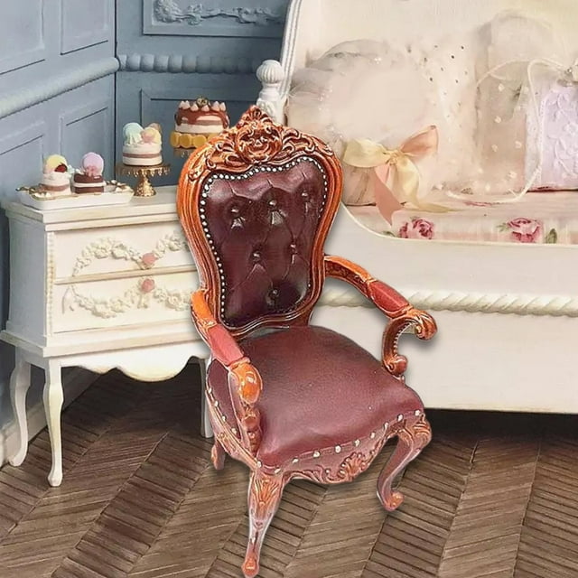 Silla para Casa de Muñecas, Modelo de Decoración DIY, Muebles en Miniatura Decorativos para Casa de Muñecas, Decoración de Muebles para Habitación, 1/ Marrón oscuro