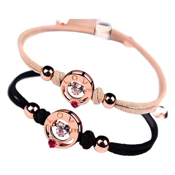 DESIGNICE 1 Pair Vibrating Couple Bracelets for Him and Her Heartbeat Connection Bracelets Adjustable Woven Wristbands Anniversary Jewelry for Long Distance Relationships