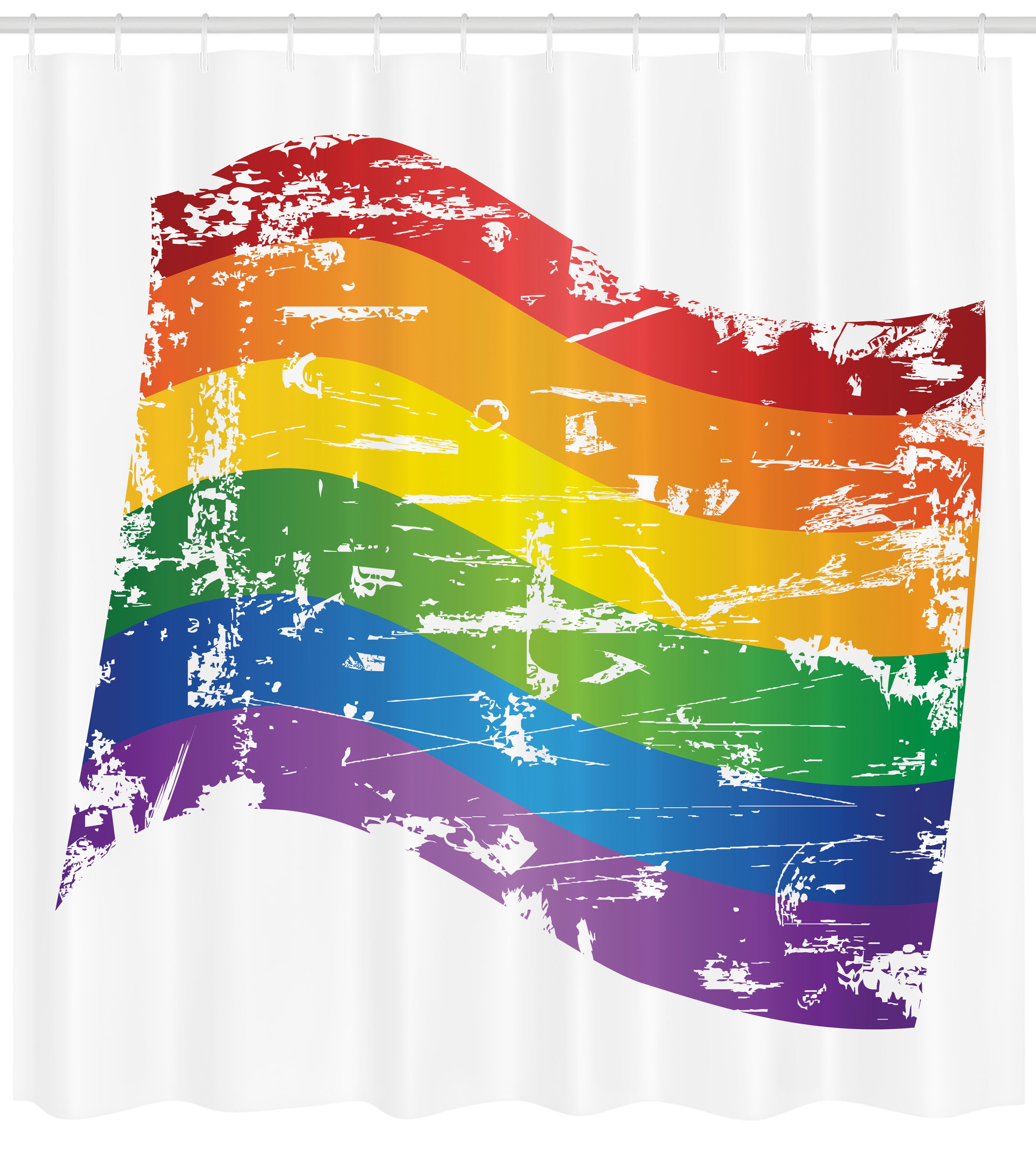 Vintage Rainbow Shower Curtain, Grunge Style Gay Pride Flag LGBT