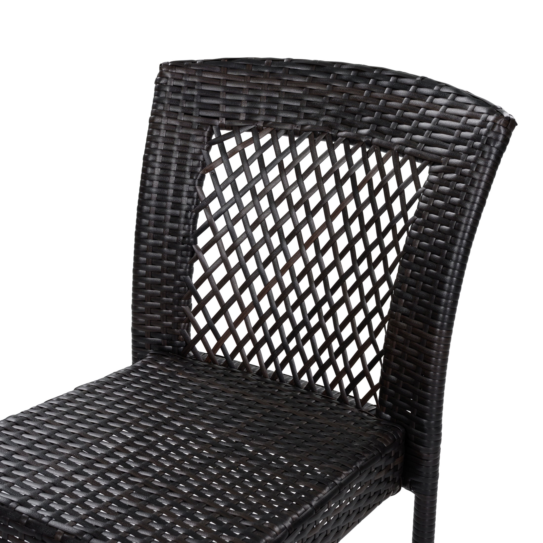 Christopher Knight Home 7-Piece Modern Outdoor Dining Table with Stackable Rattan Chairs, Brown+Black