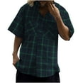 thumbnail image 2 of WREESH Men's Oversized Summer Button Down Shirts Fashion Short Sleeve Plaid Top Trendy Style Green, 2 of 7