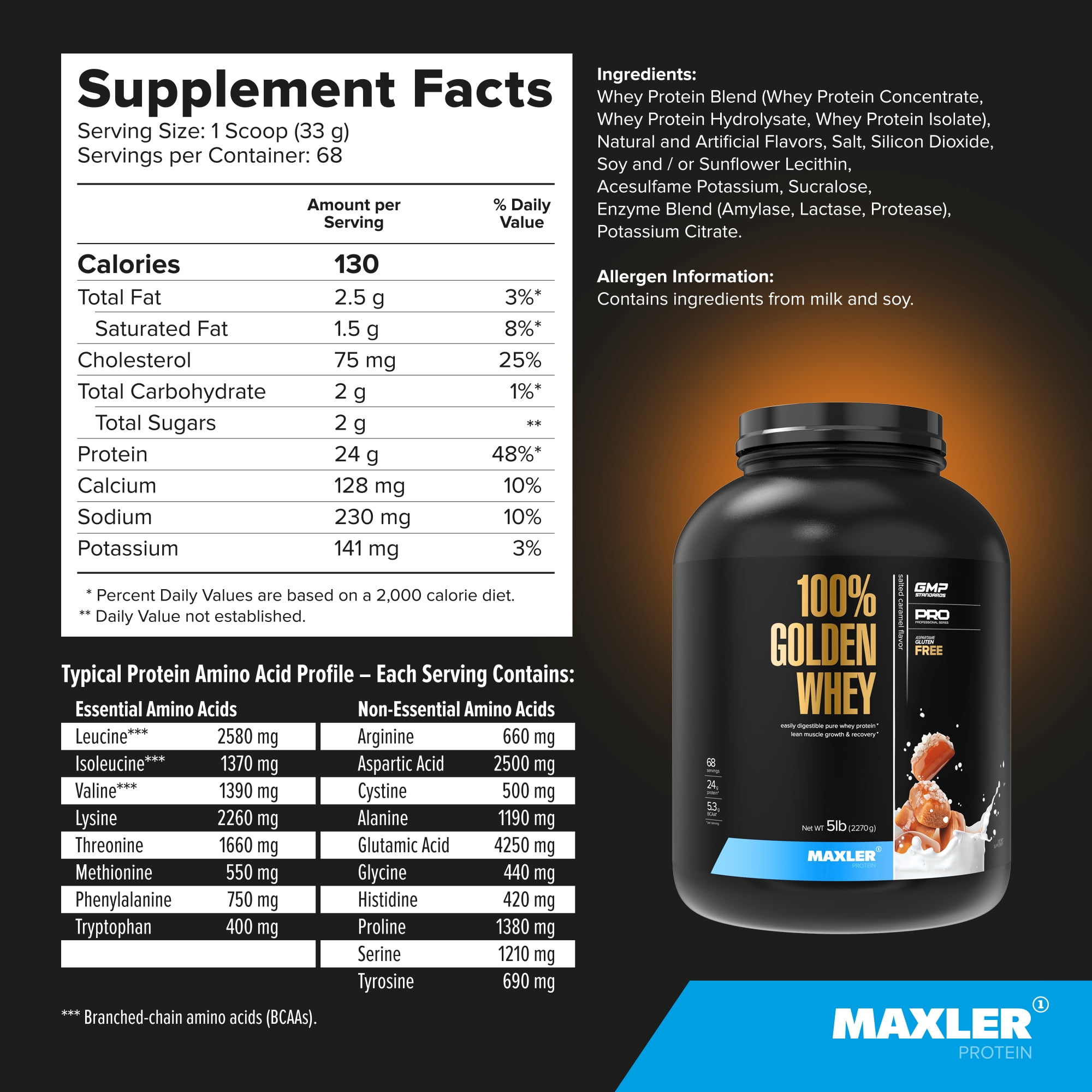 Maxler 100% Golden Whey Protein Powder - Salted Caramel 5 lb