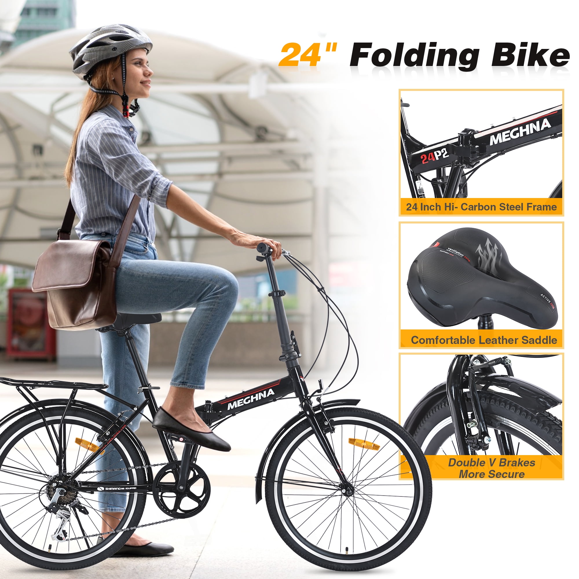 24” folding bicycle Zukka 24 inch Folding Bike for Adults, 7 Speed Shimano Gears