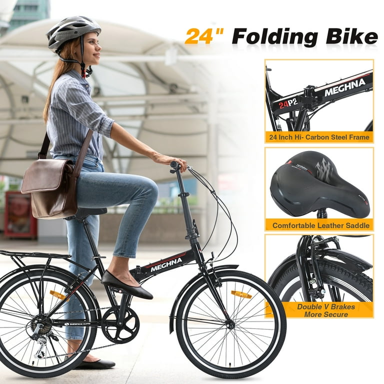 24-Inch Folding Bike with Steel Frame, Shimano 7-Speed