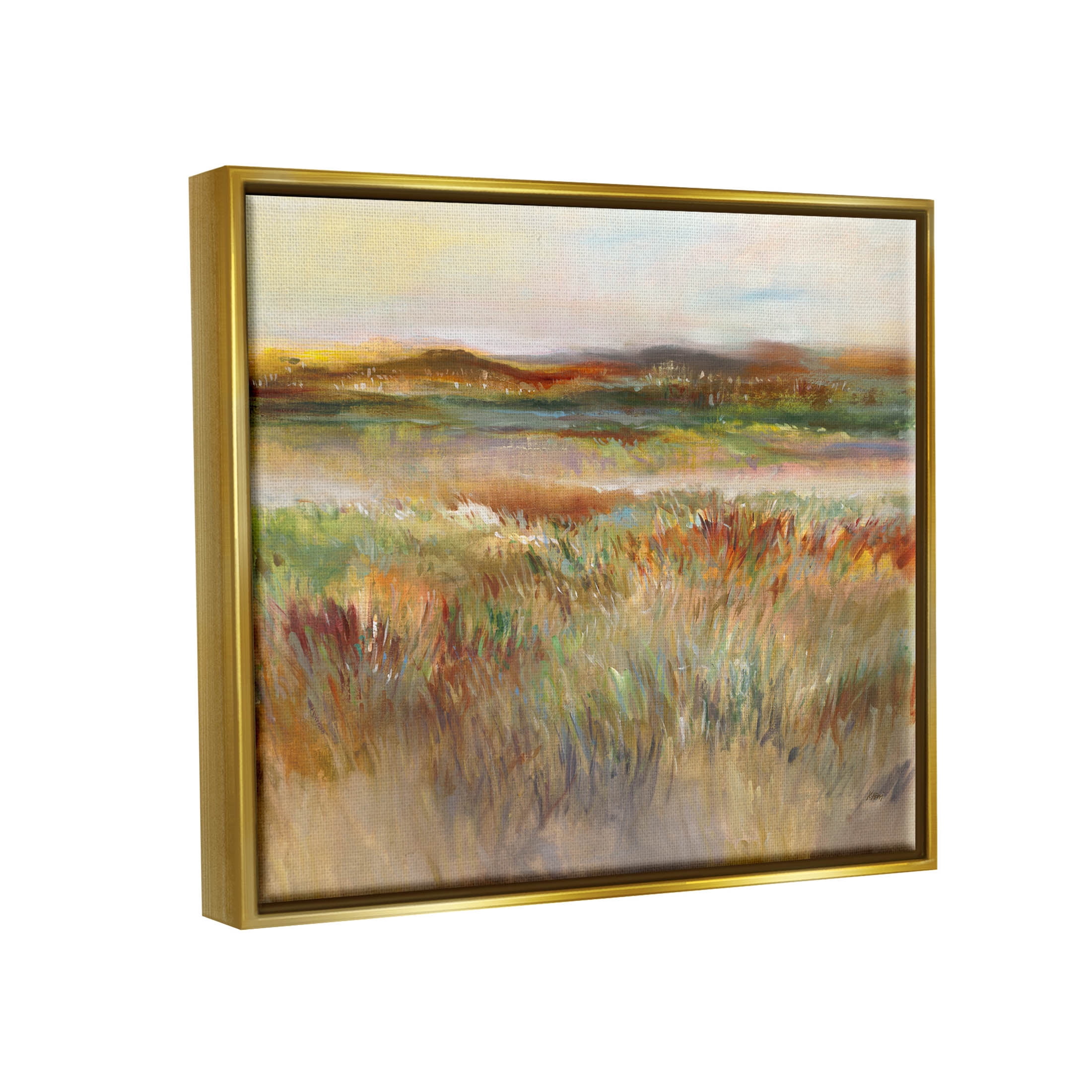 Countryside Grassland Nature View Landscape Painting Metallic Gold Framed Art Print Wall Art
