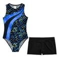 thumbnail image 3 of Alvivi Kids Girls Gymnastics Ballet Dance Leotard with Shorts Set 2 Piece Athletic Tracksuit Biketard Royal Blue&Black 4, 3 of 7