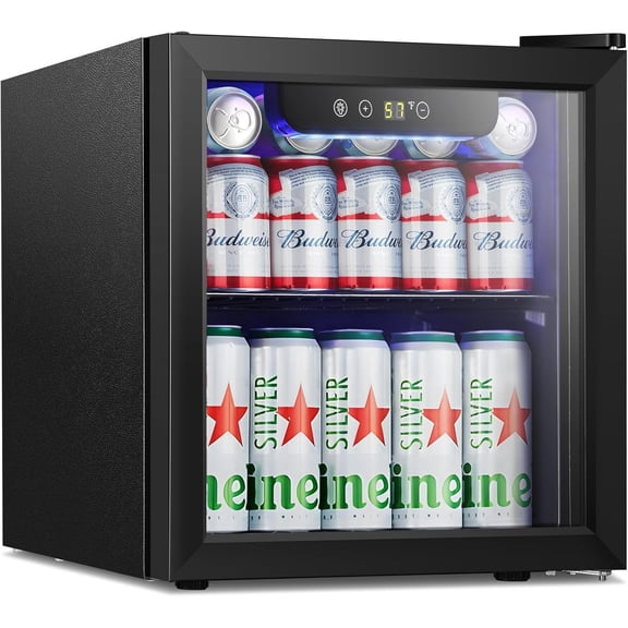 FREE VILLAGE Mini Fridge 12 Bottle 48 Can Beverage Refrigerator Cooler with glass door,1.3 Cu.Ft Small Drink Fridge for Soda Wine Beer,Adjustable Temperature Control for Home Office Bar,Black