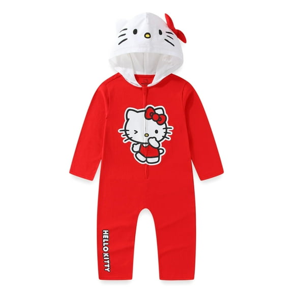 Hello Kitty Sanrio Cosplay Hooded Coverall with Ears and Bow (Girls), Sizes 3T-8