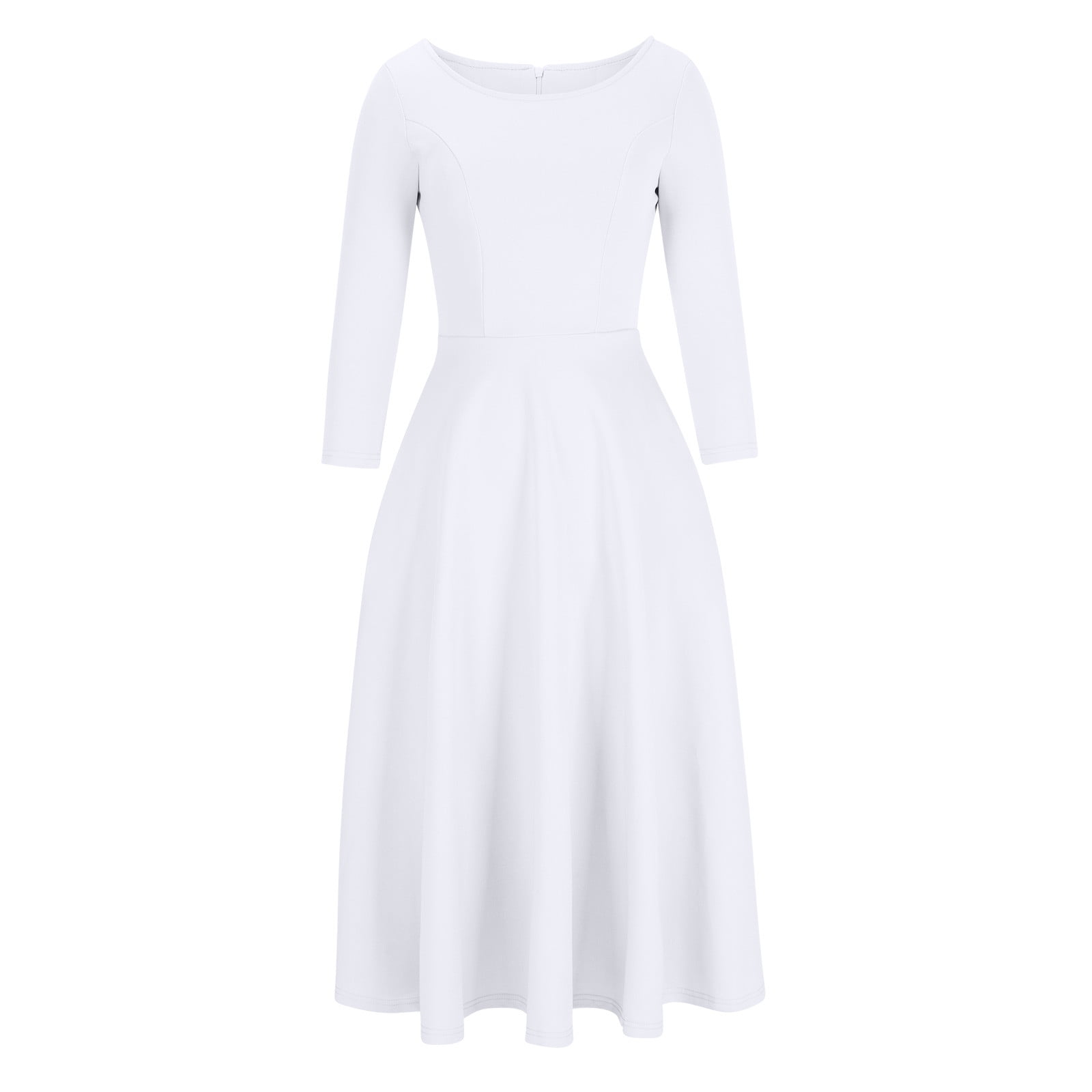 Women's Elegant Bell Sleeve Cocktail Party Dresses for Wedding Guest Fit and Flare Modest Church Midi Evening Dress