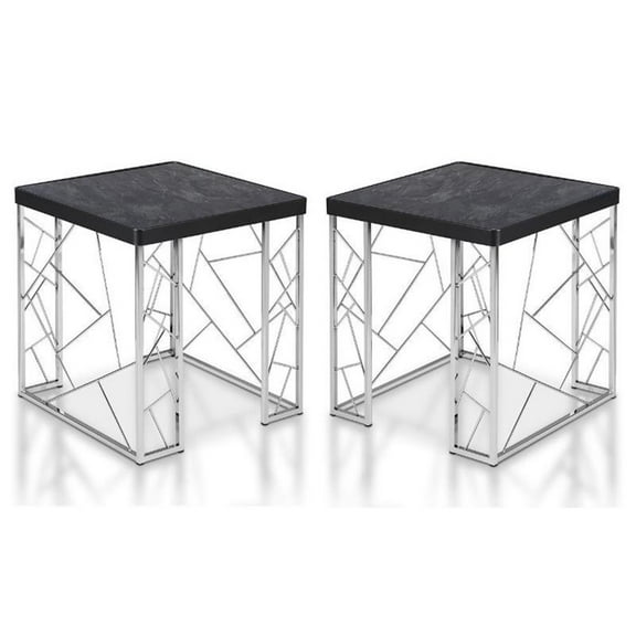 Home Square Stefano Contemporary Metal End Table in Black and Chrome - Set of 2