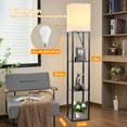 thumbnail image 4 of LISUNAR Floor Lamp with Shelves，3-Tier Modern Shelf Floor Lamp with Dimmable LED Bulb，White Fabric Shade，Wood Tall Corner Display Standing Lamp for Living Room, Bedroom and Office Decor - Black, 4 of 8
