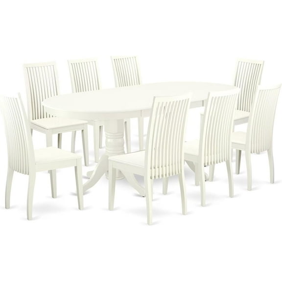 HomeStock 9 Piece Dining Room Furniture Set Includes an Oval Kitchen Table with Leaf and 8 Dining Chairs, 40X76 Inch, Linen White