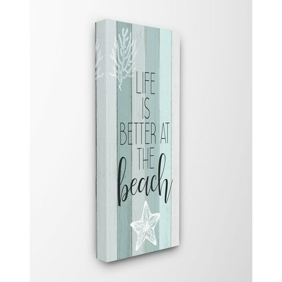 Stupell Industries Life Is Better Beach Inspirational Word Wood Texture Design Canvas Wall Art by Kimberly Allen