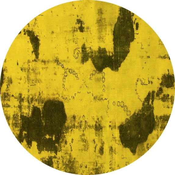 Ahgly Company Machine Washable Indoor Round Abstract Yellow Modern Area Rugs, 5' Round