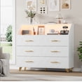 thumbnail image 1 of Commode à 6 Tiroirs avec Station de Recharge et Tablette de Rangement, Commode en Bois avec 5 Pieds en Métal, 1 of 7