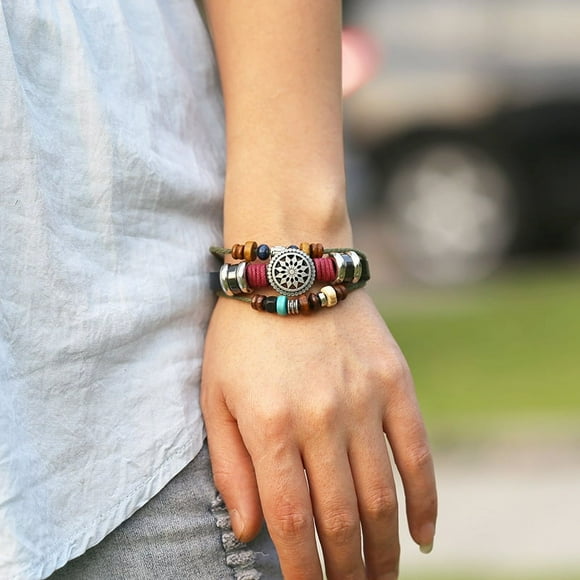 Bracelet Vintage Tournesol Bracelet en Cuir Bracelet en Cuir de Vachette Bracelet Élégant Multicouche