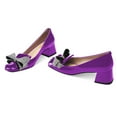 thumbnail image 2 of YDN Women Square Toe Double Rhinestone Bow Pumps Low Chunky Heel Slip On Shoes for Wedding Club Event Size 7 Purple, 2 of 4