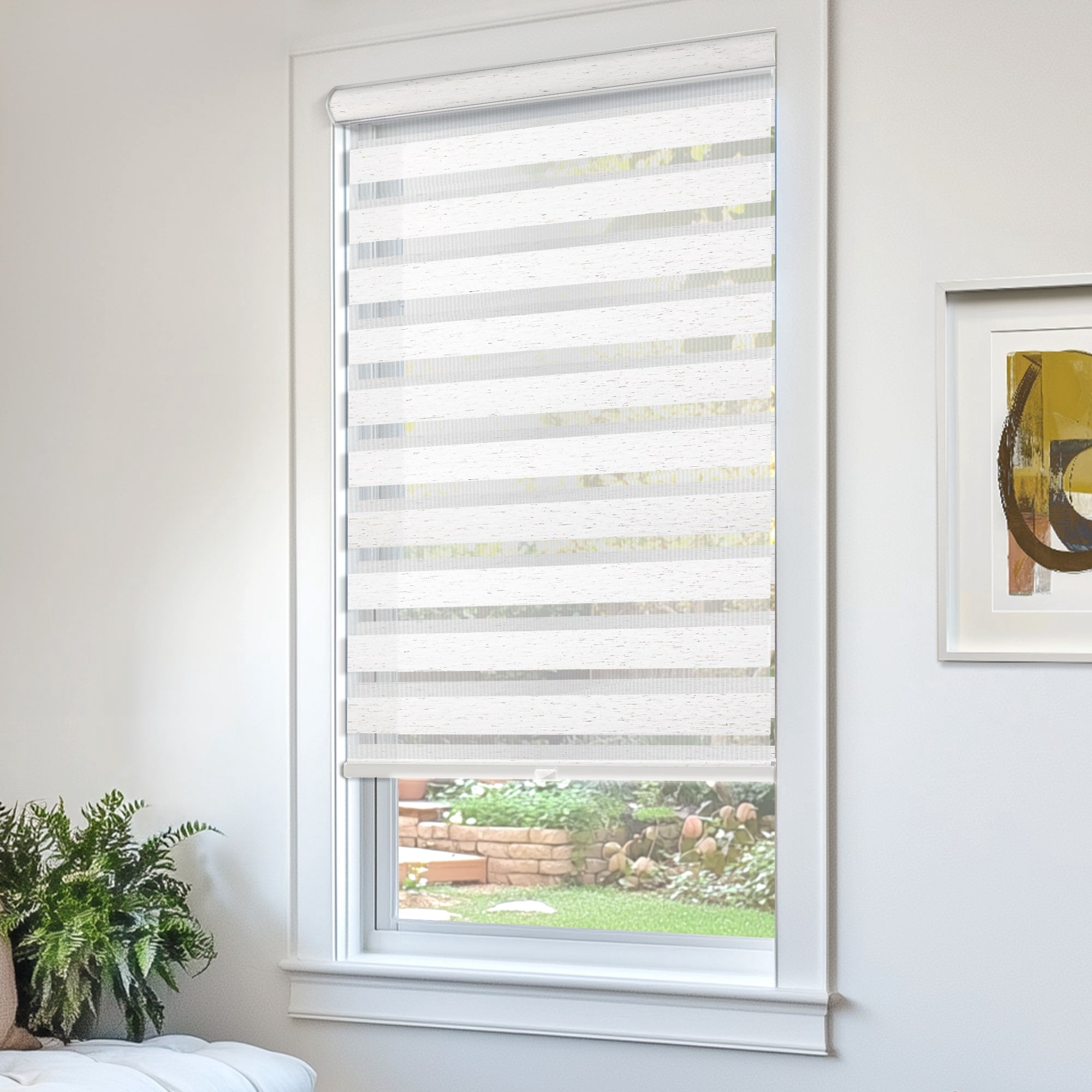 CHICOLOGY Zebra Roller Shades | Room Darkening | Basic Natural |34"W X 48"H| Dual Layer Light Filtering Blinds | Cordless Window Shades for Home & Office | Easy Install