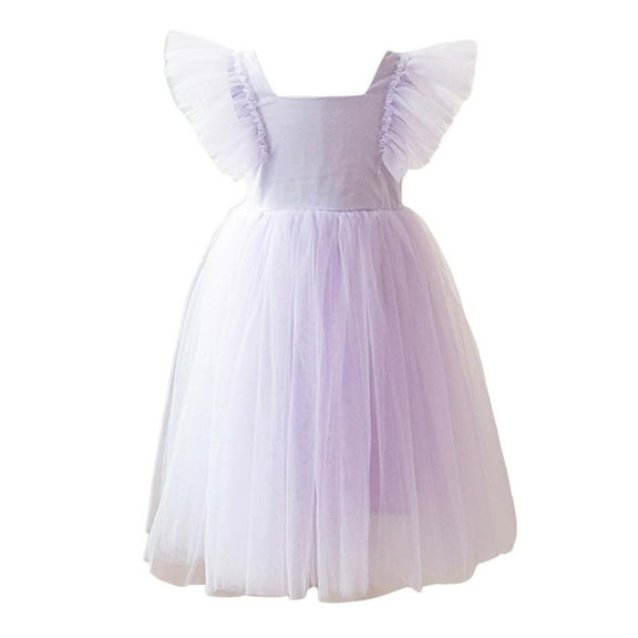 WUXIAN Child Little Girls Dress Ruffle Short Sleeve Square Neck Backless Tutu Dresses Wedding Elegant Princess Dress Clothing For Girls Trendy Dailywear