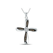 1/4 Carat (Ctw I2-I3) White & Champagne Diamond Cross Pendant Necklace in Sterling Silver with Chain