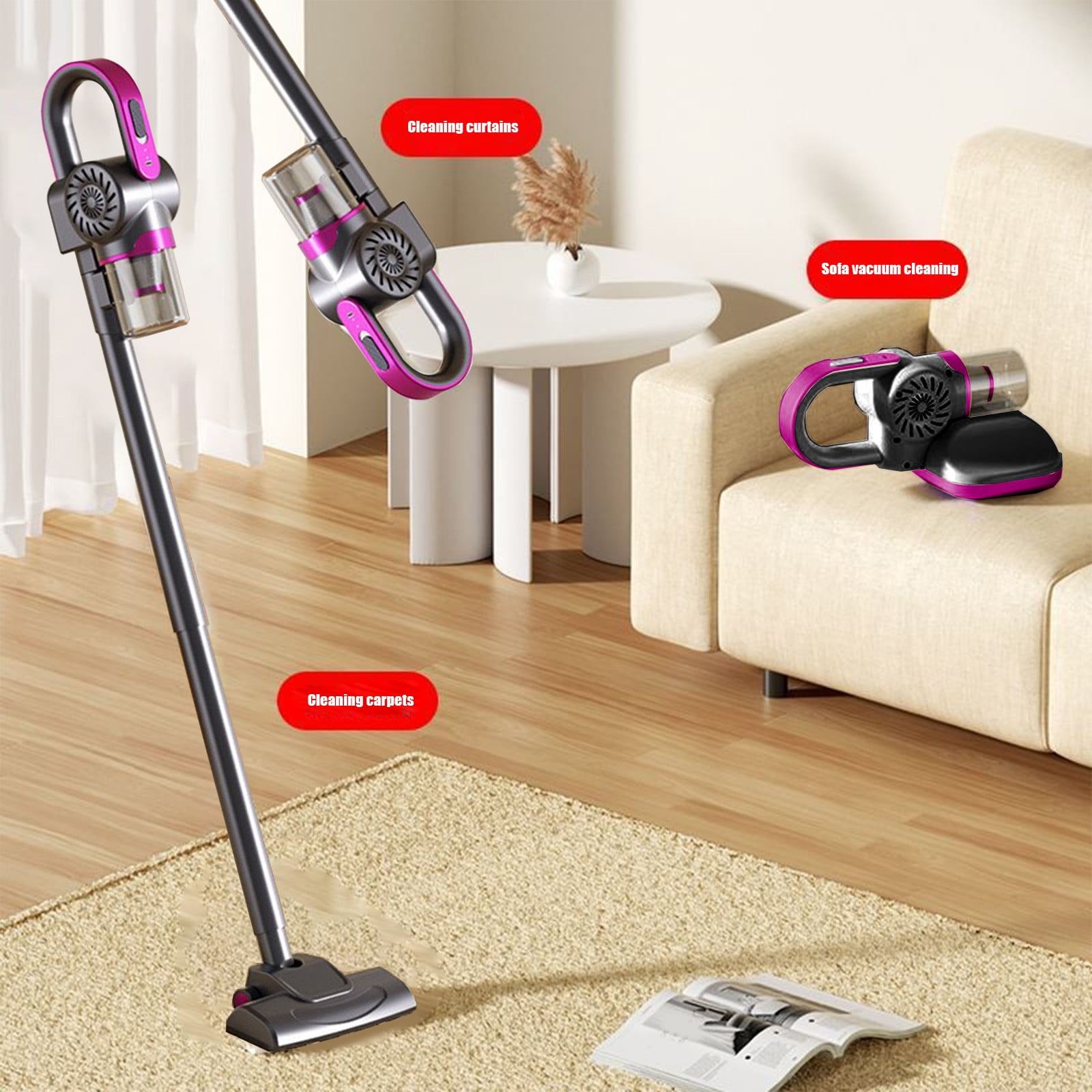 RBCKVXZ Cordless Vacuum Cleaner Rechargeable with 2000mAh Battery, 11000Pa Detachable Vacuum with Filter, Lightweight Portable Handheld Stick Vacuum for Carpet, Hard Floor, Pet Hair, Purple