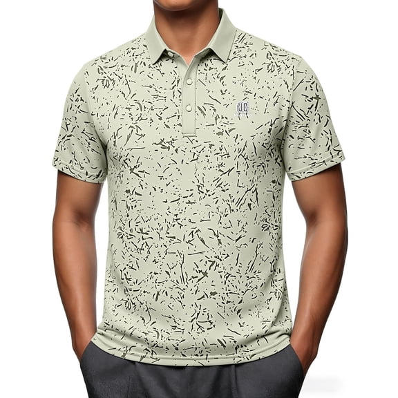 SAWOBUUN Men's Print Shirt Short Sleeve Collared T-Shirt Lightweight Breathable Casual Summer Golf Top