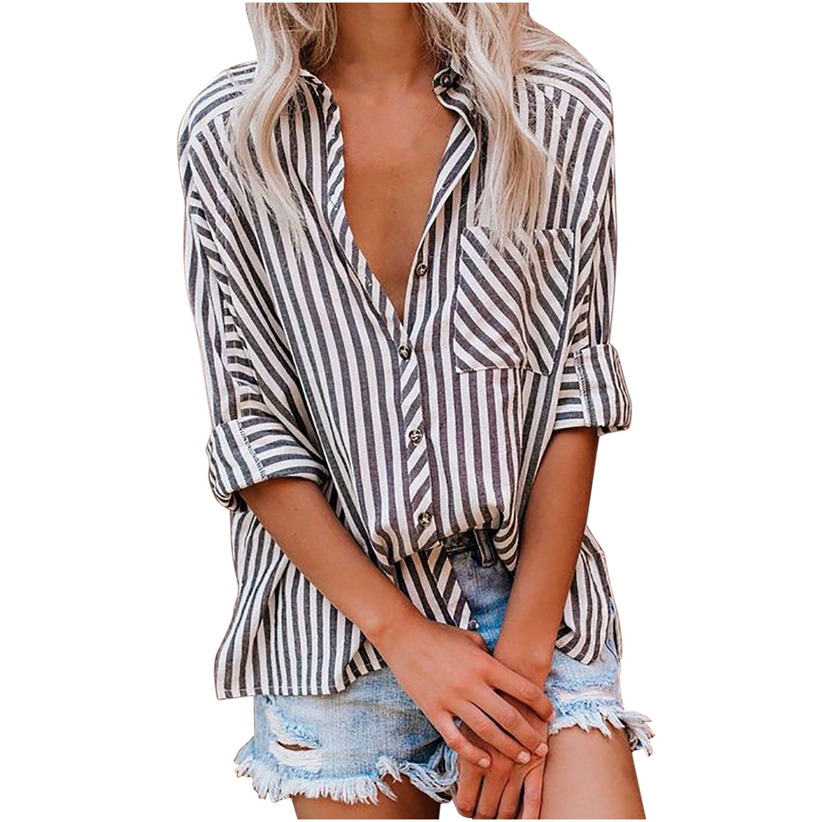 women's black and white striped blouse