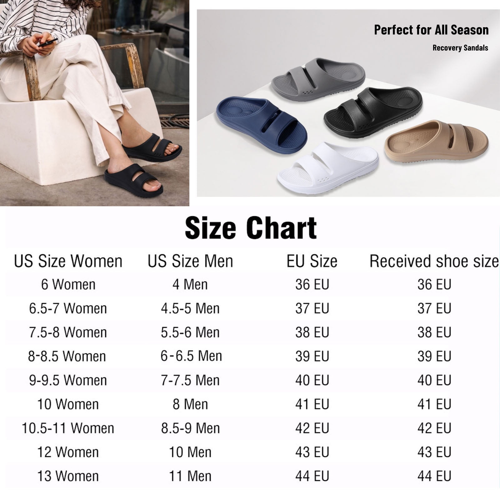 Litfun Slide Sandals for Women, Thick Sole Non-Slip Slide Slippers with Arch Support, Black