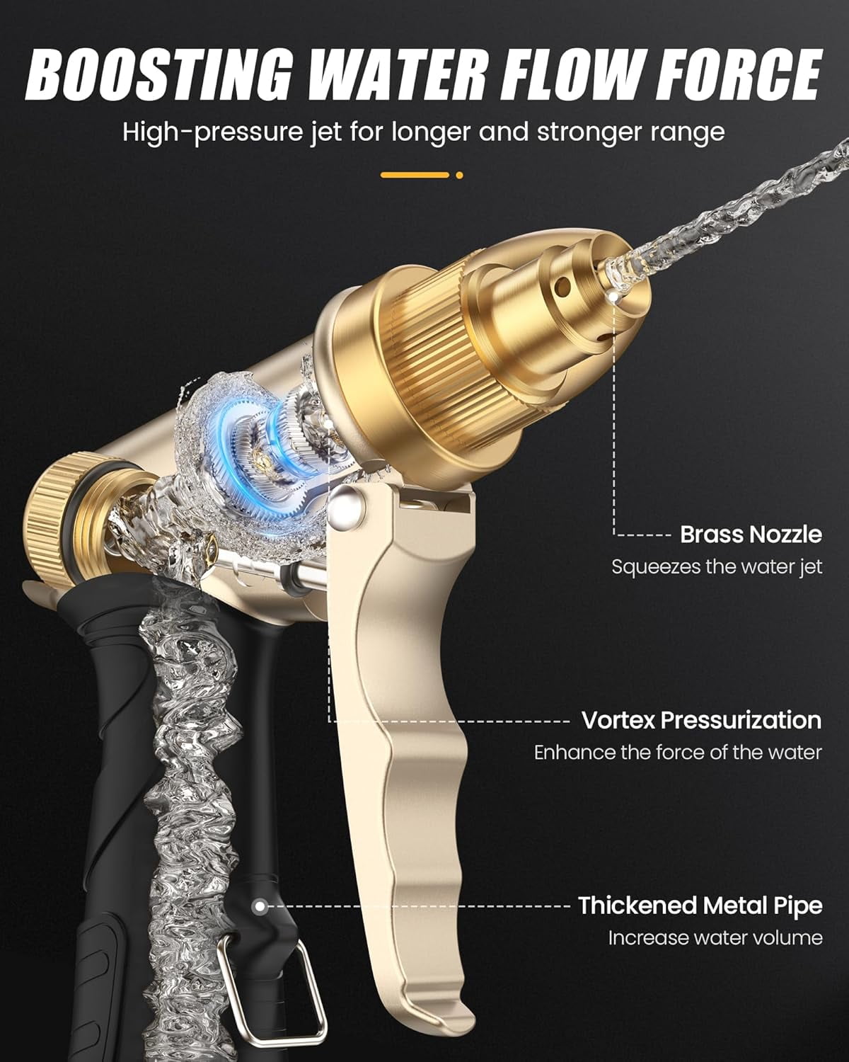 Garden Hose Nozzle, Upgraded Heavy Duty Metal Spray Nozzle, High Pressure Water Nozzle with Adjustable Spray Patterns for Watering Plants, Car Washing, and Pet Showering
