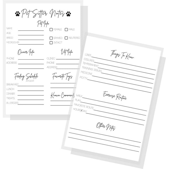 Pet Sitter Note Cards  Physical Printed 4x6 inch Post Card  Pet Sitter Supplies  Minimalist White Design