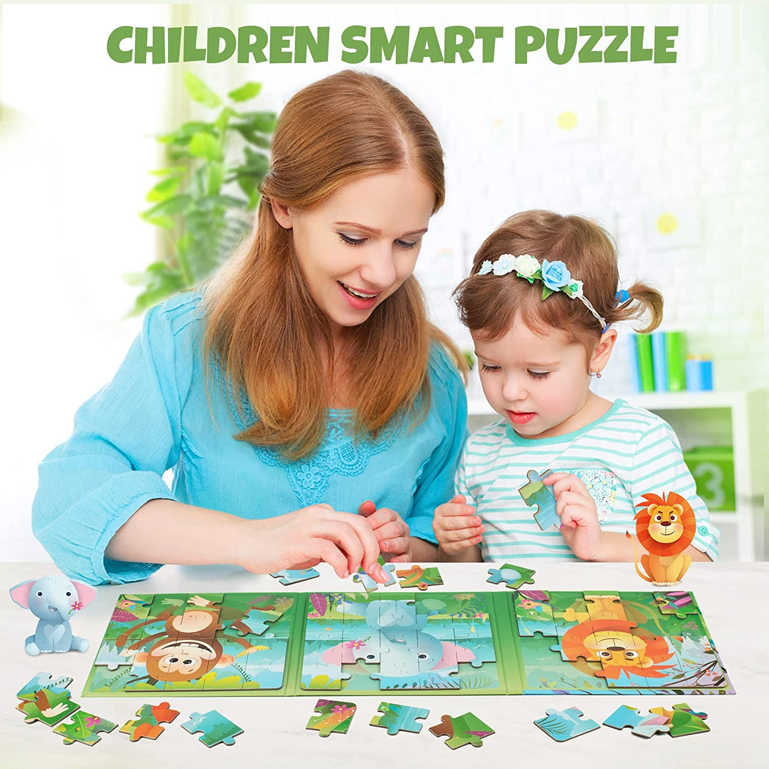 SYNARRY Wooden Dinosaur Puzzles for Kids Ages 3-5, 4 Packs 24 PCs Jigsaw  Puzzles Preschool Educational Brain Teaser Boards Toys Gifts for Children