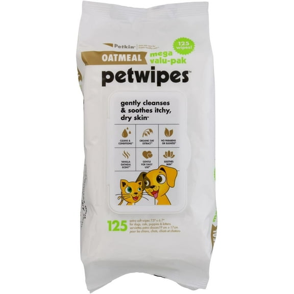 Petkin Pet Wipes Mega Value Pack 125ct - Oatmeal