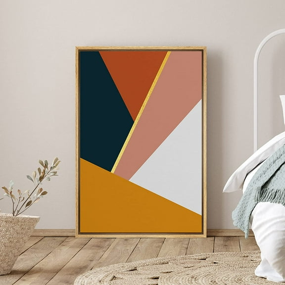 PixonSign Framed Canvas Print Wall Art Brown and Black Angle Pattern Abstract Shapes Illustrations Modern Art Chic Comic Warm for Living Room, Bedroom, Office - 24"x36" Natural