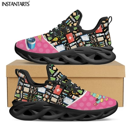 

INSTANTARTS New Style Ladies Lace up Mesh Swing Sneakers Medical Equipment Printing Blade Shoes Female Platform Women s Footwear