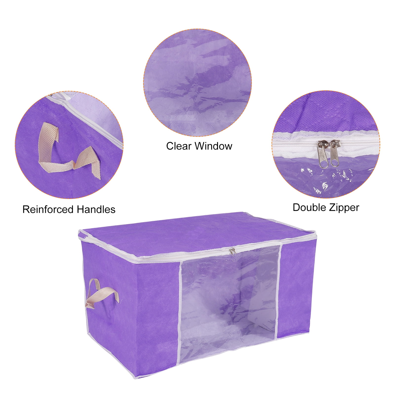 Unique Bargains Clothes Storage Bag Foldable Closet Organizers with Handles Purple