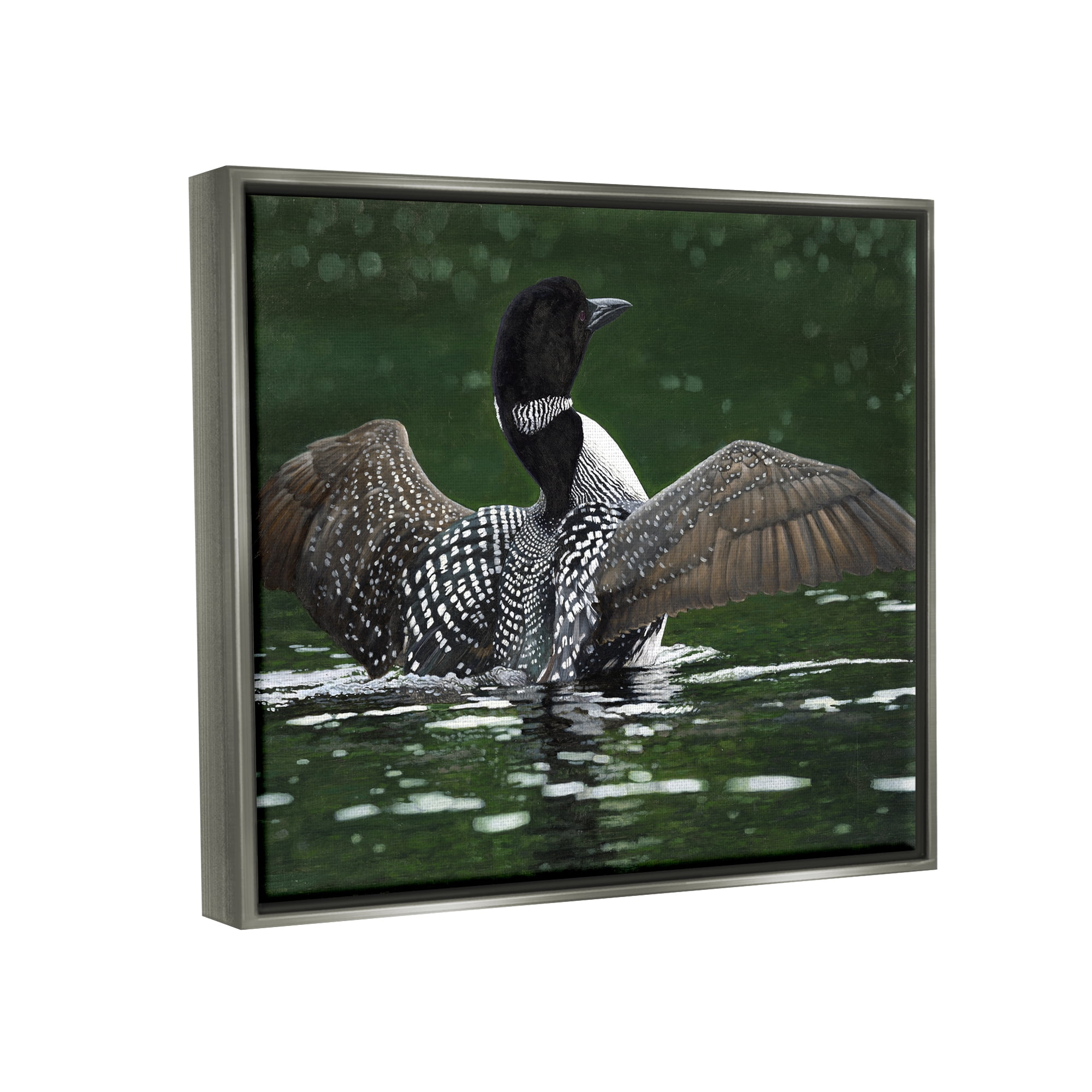 Stupell Industries Goose Spreading Wings Animals & Insects Photography Gray Floater Framed Art Print Wall Art, 31 x 25