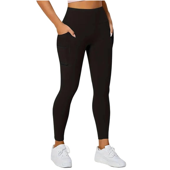BELTNOV Women's Casual High Waist Yoga Pants Tummy Control Compression Leggings with Pockets for Gym Workout Black