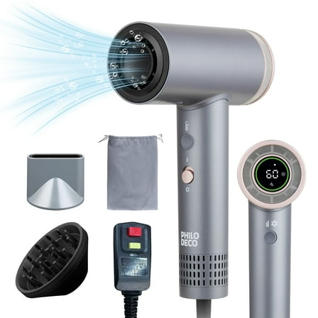 PhiloDeco Hair Dryer with Diffuser, 500 Million Negative Ionic Hair Dryer, Professional Hair Dryer 110000RPM Blow Dryer, Fast Drying High-Speed Hair Dryer for Women Men