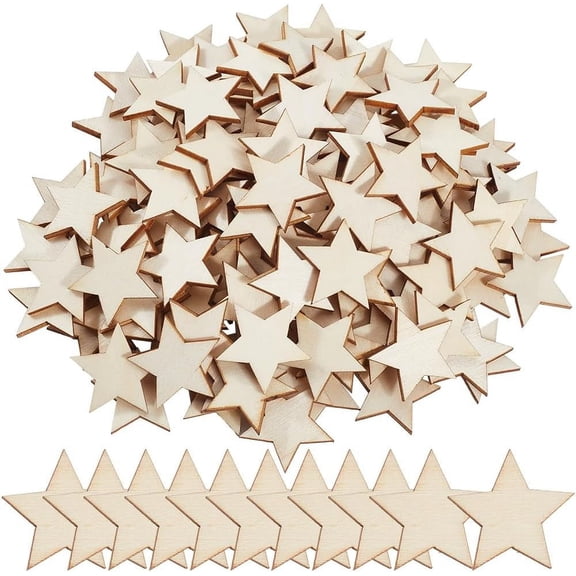 300Pcs 1.18 Inch Wooden Star Cutout Unfinished Wood Blank Small Craft Burlywood Natural Wood Stars Cabochons Tags Pieces Ornaments