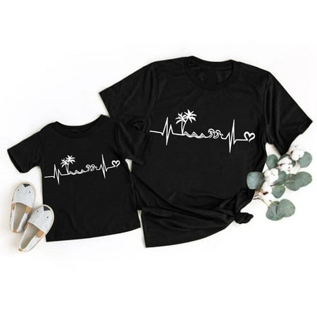 

ERTUTUYI Women Summer Casual Solid Color O Neck Funny Print Parent Child Shirt Short Sleeve Mommy And Me T Shirt Top Black 110