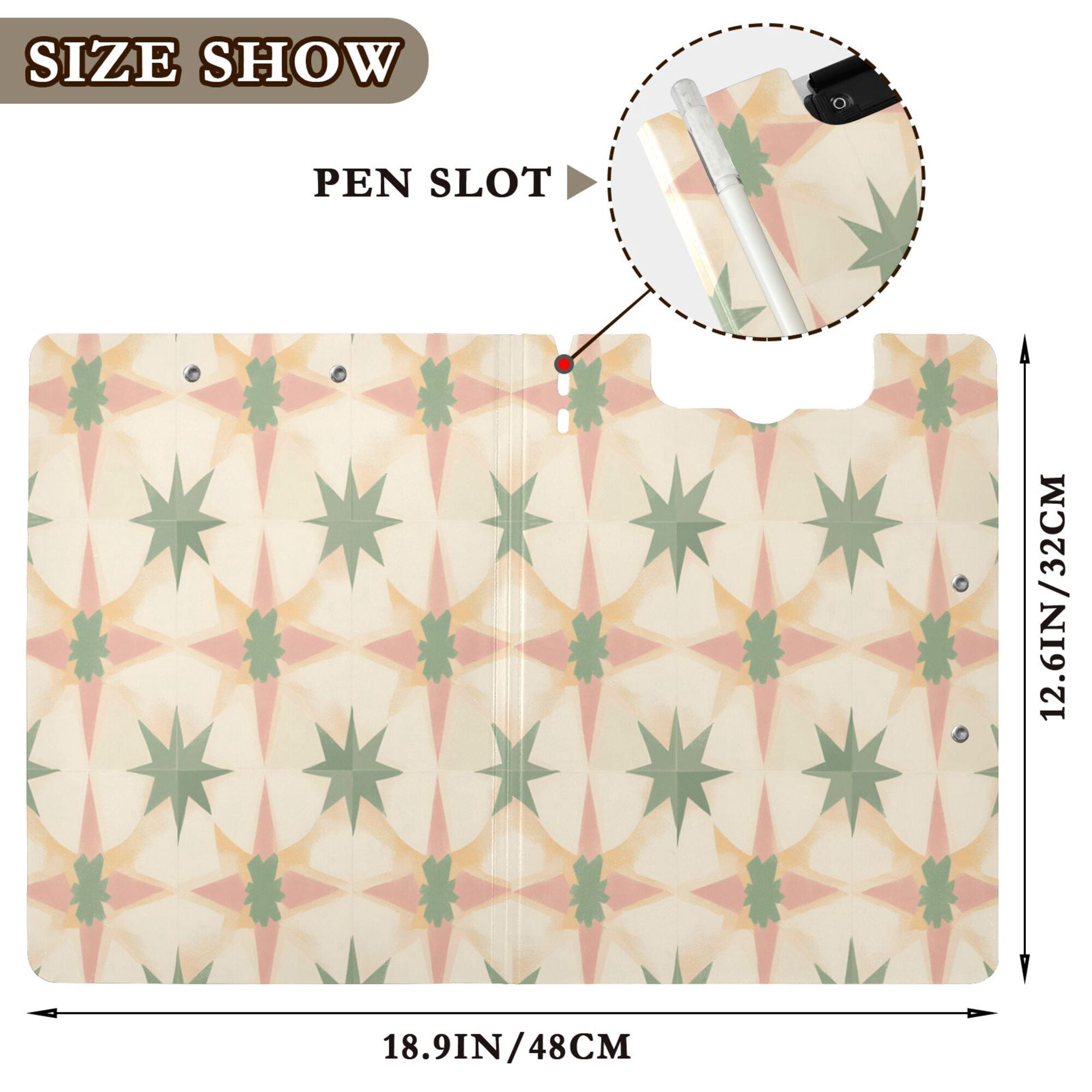 FORMRS A4 Clipboard Folder with Pen Holder Horizontal Foldable School Office Binder, Pastel Beige Geometric