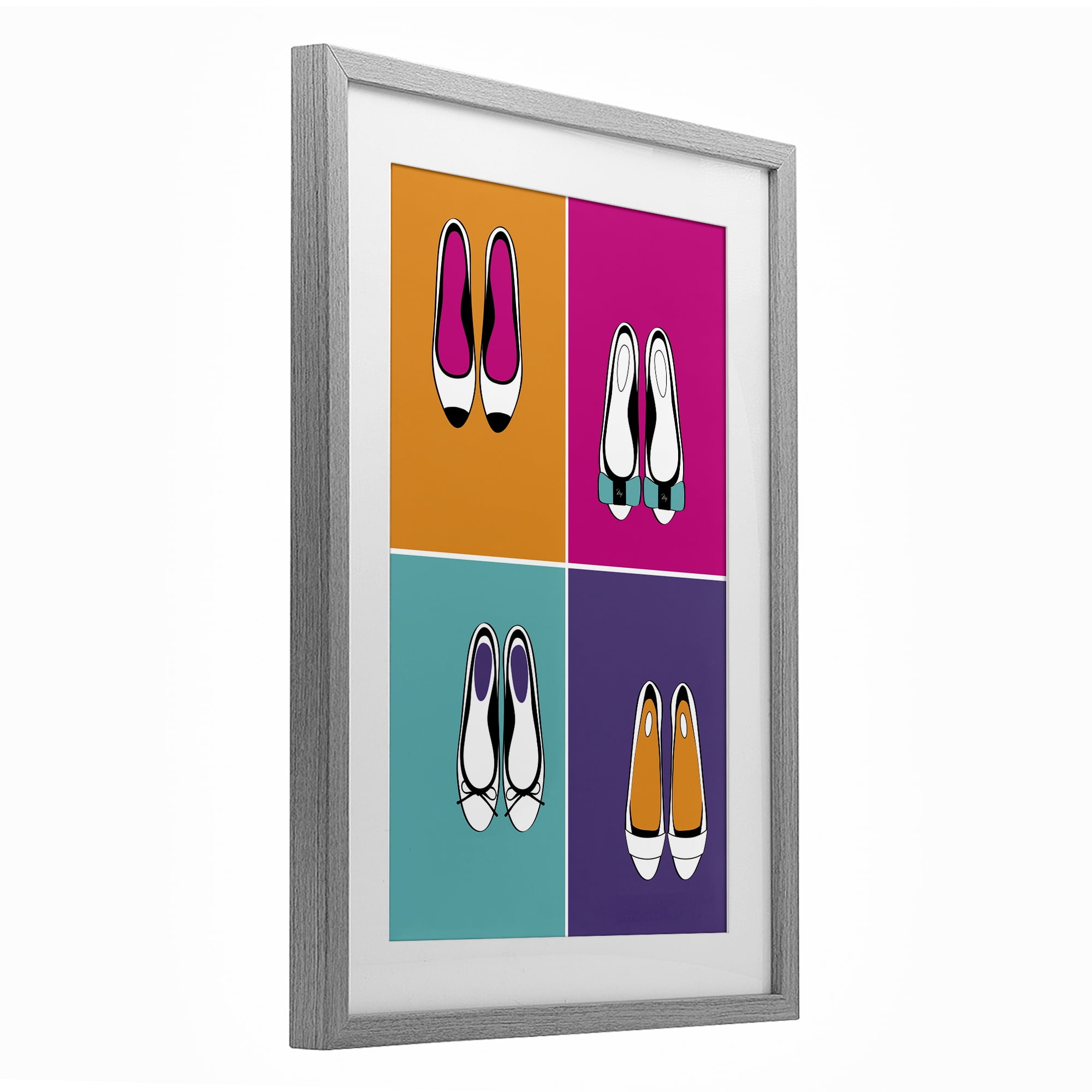 Stupell Industries Bold Pop Trendy Flats Gray Framed Print Under Glass, design by Martina Pavlova
