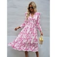 thumbnail image 3 of Women's Floral Boho Dress Fall Long Sleeve Wrap V Neck Ruffle Flowy Maxi Spring Wedding Guest Vacation Dresses, 3 of 6