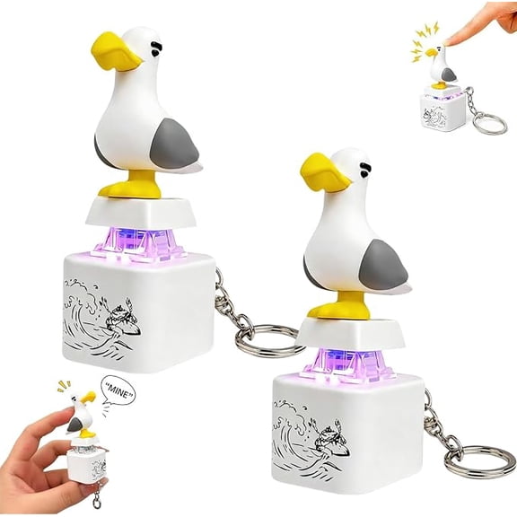 Seagull Mine Button Keychain, Rechargeable Clicker with Real Sound, LED Light Activates with Each Press, Stress Relief Toy for Desk Travel Display, 2 Pack