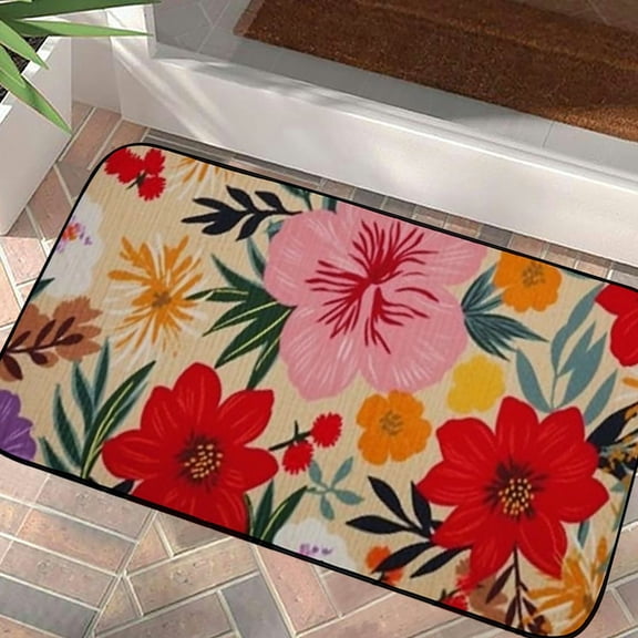 PHYHOO Spring Floral Door mats, Flowers Rug Washable Indoor Outdoor, Non Slip Doormat with Rubber Backing, Summer Absorbent Carpet Rugs Floor Mat for Outside Patio Home Decor 19.68*39.37 in