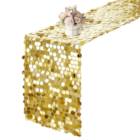 Tapete de mesa Yblut con lentejuelas doradas, 30 x 275 cm, para bodas y fiestas
