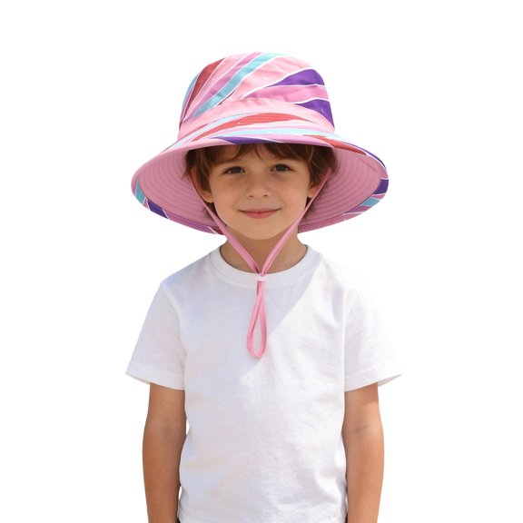 Xfvqtps Kids Summer Sun Hat Boys Girls Bucket Hat Adjustable Strap Wide Brim Beach Breathable Sun Protection Hat